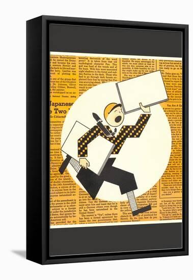 Yelling Newsboy-null-Framed Premier Image Canvas