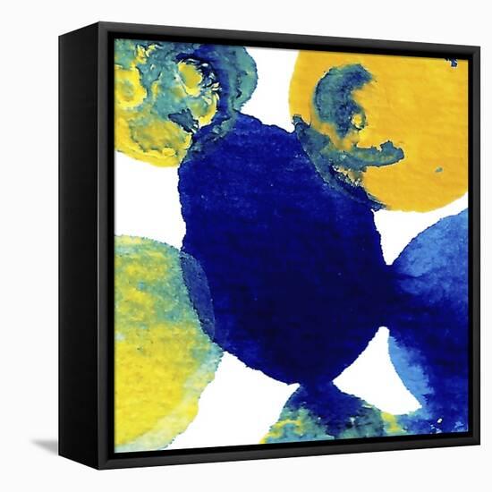 Yellow and Blue Abstract Flowing Paint-Amy Vangsgard-Framed Premier Image Canvas