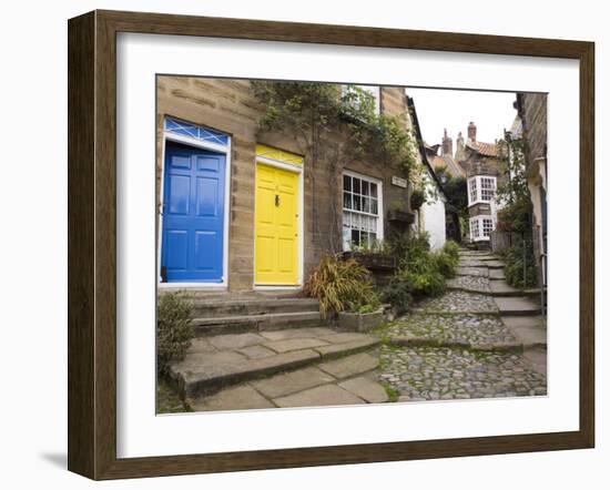 Yellow and Blue Doors on Houses in the Opening, Robin Hood's Bay, England-Pearl Bucknall-Framed Photographic Print