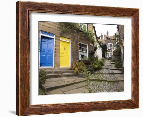 Yellow and Blue Doors on Houses in the Opening, Robin Hood's Bay, England-Pearl Bucknall-Framed Photographic Print