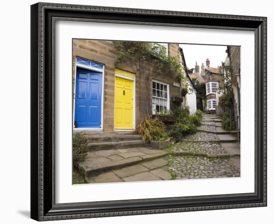 Yellow and Blue Doors on Houses in the Opening, Robin Hood's Bay, England-Pearl Bucknall-Framed Photographic Print