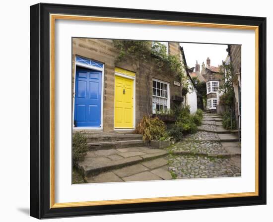 Yellow and Blue Doors on Houses in the Opening, Robin Hood's Bay, England-Pearl Bucknall-Framed Photographic Print