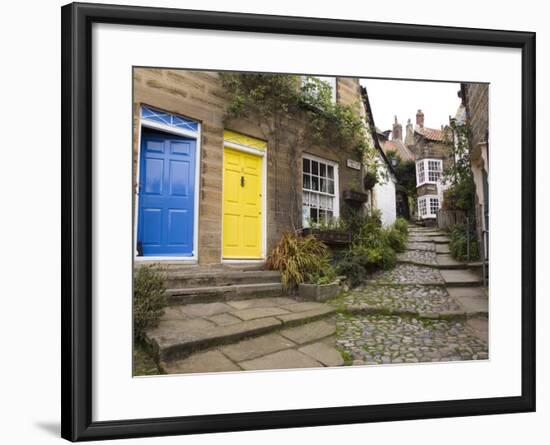 Yellow and Blue Doors on Houses in the Opening, Robin Hood's Bay, England-Pearl Bucknall-Framed Photographic Print