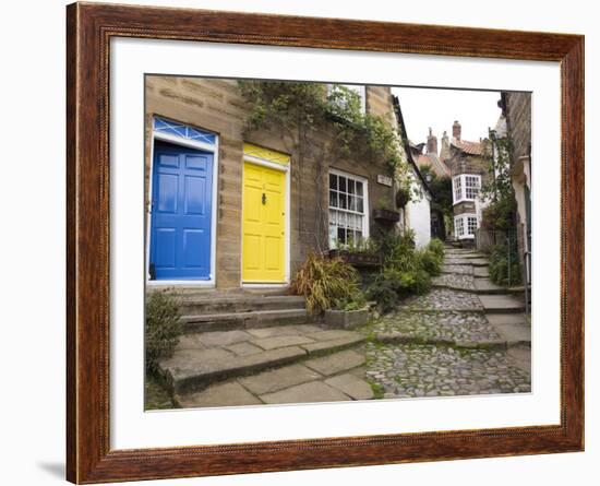 Yellow and Blue Doors on Houses in the Opening, Robin Hood's Bay, England-Pearl Bucknall-Framed Photographic Print