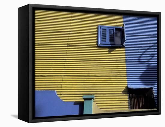 Yellow and Blue Walls with Shadow of a Street Light, La Boca, Buenos Aires, Argentina-Lin Alder-Framed Premier Image Canvas