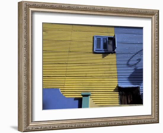 Yellow and Blue Walls with Shadow of a Street Light, La Boca, Buenos Aires, Argentina-Lin Alder-Framed Photographic Print