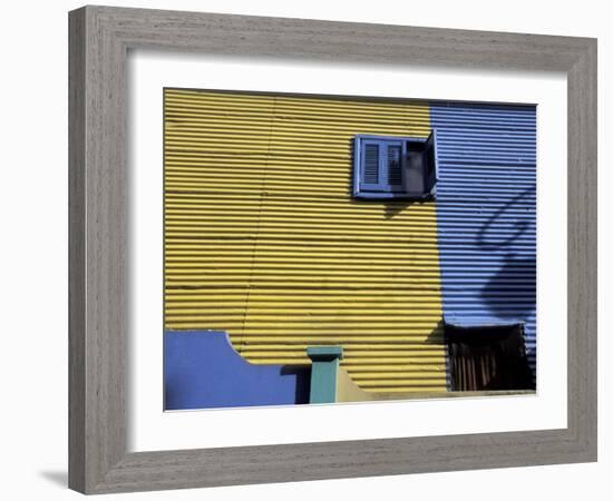 Yellow and Blue Walls with Shadow of a Street Light, La Boca, Buenos Aires, Argentina-Lin Alder-Framed Photographic Print