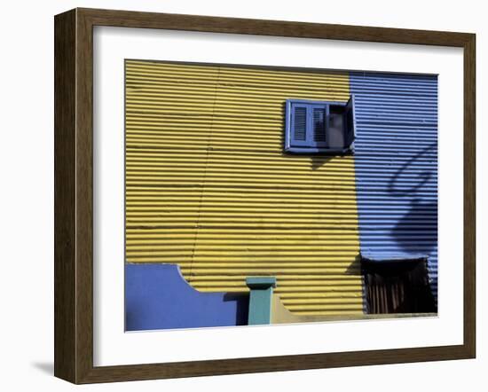 Yellow and Blue Walls with Shadow of a Street Light, La Boca, Buenos Aires, Argentina-Lin Alder-Framed Photographic Print