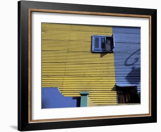 Yellow and Blue Walls with Shadow of a Street Light, La Boca, Buenos Aires, Argentina-Lin Alder-Framed Photographic Print