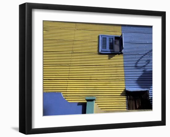 Yellow and Blue Walls with Shadow of a Street Light, La Boca, Buenos Aires, Argentina-Lin Alder-Framed Photographic Print