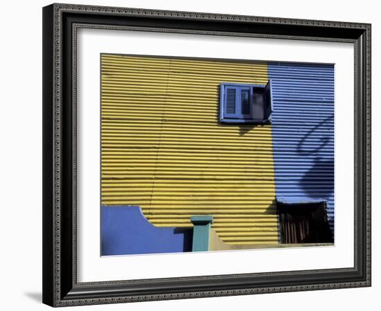 Yellow and Blue Walls with Shadow of a Street Light, La Boca, Buenos Aires, Argentina-Lin Alder-Framed Photographic Print