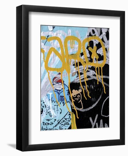 Yellow Aqua Graffiti 1-Jenny Kraft-Framed Art Print