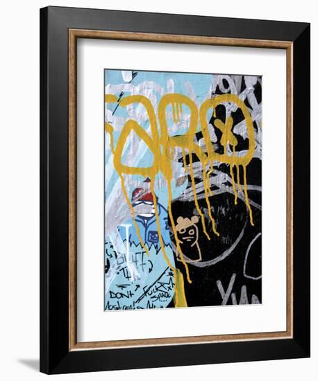 Yellow Aqua Graffiti 1-Jenny Kraft-Framed Art Print