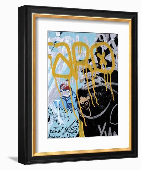 Yellow Aqua Graffiti 1-Jenny Kraft-Framed Art Print