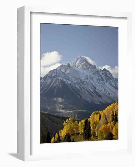 Yellow Aspens and Snow-Covered Mountains, Uncompahgre National Forest, Colorado, USA-James Hager-Framed Photographic Print