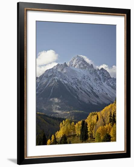 Yellow Aspens and Snow-Covered Mountains, Uncompahgre National Forest, Colorado, USA-James Hager-Framed Photographic Print