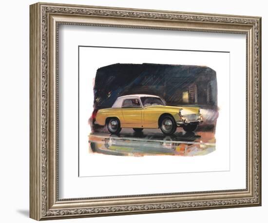Yellow Austin Healy Sprite-null-Framed Art Print