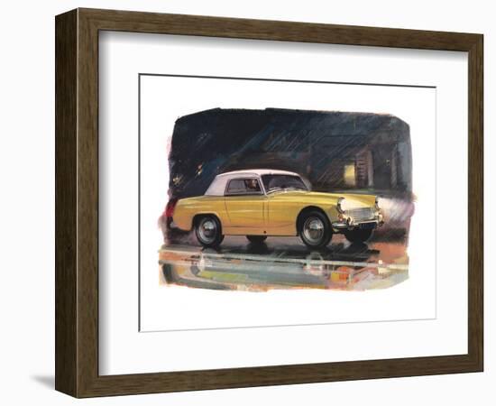 Yellow Austin Healy Sprite-null-Framed Art Print