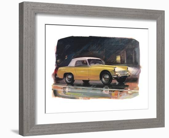 Yellow Austin Healy Sprite-null-Framed Art Print