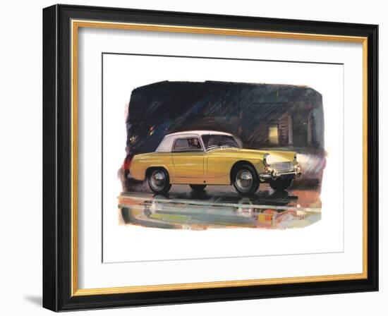 Yellow Austin Healy Sprite-null-Framed Art Print