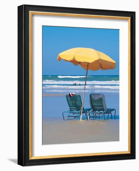 Yellow Beach Umbrella-Mark Gibson-Framed Photographic Print