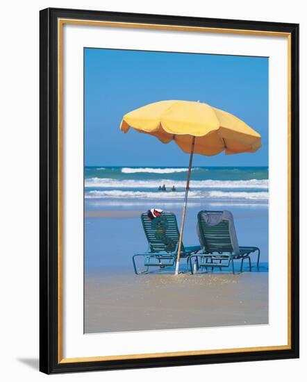 Yellow Beach Umbrella-Mark Gibson-Framed Photographic Print