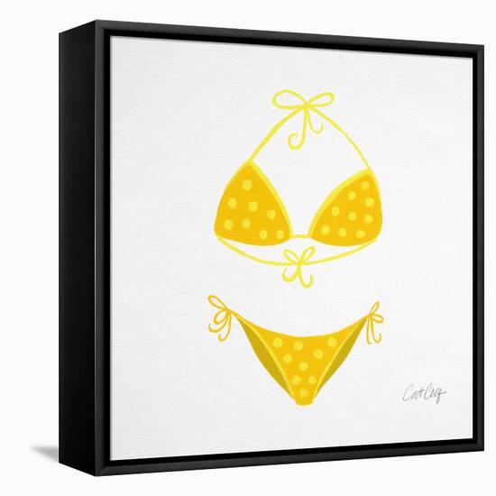 Yellow Bikini White-Cat Coquillette-Framed Stretched Canvas