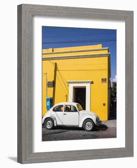 Yellow building and white VW bug, Oaxaca, Mexico, North America-Melissa Kuhnell-Framed Photographic Print