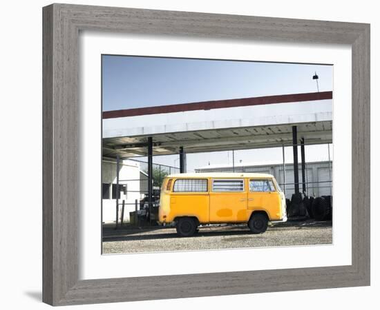 Yellow Bus and Deserted Gas Station, Page, Arizona-Kevin Lange-Framed Photographic Print