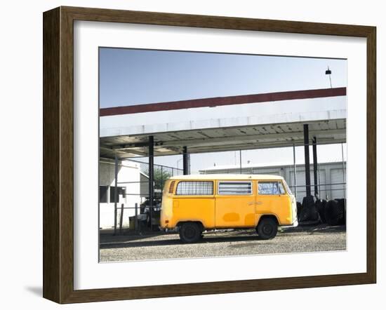 Yellow Bus and Deserted Gas Station, Page, Arizona-Kevin Lange-Framed Photographic Print