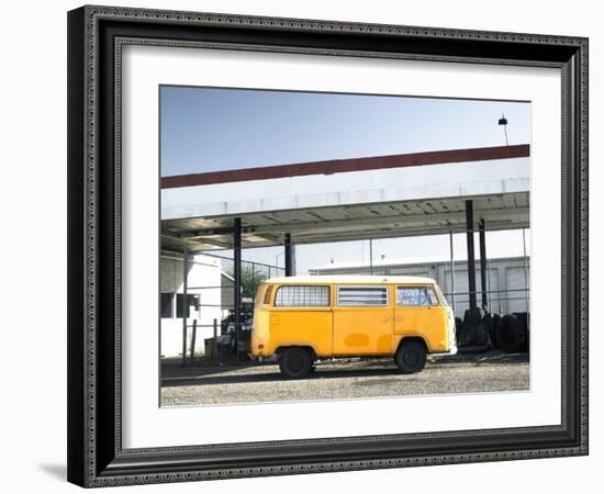 Yellow Bus and Deserted Gas Station, Page, Arizona-Kevin Lange-Framed Photographic Print