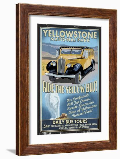 Yellow Bus - Yellowstone National Park-Lantern Press-Framed Art Print