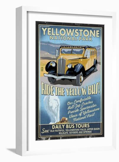 Yellow Bus - Yellowstone National Park-Lantern Press-Framed Art Print