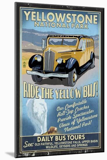Yellow Bus - Yellowstone National Park-Lantern Press-Mounted Art Print