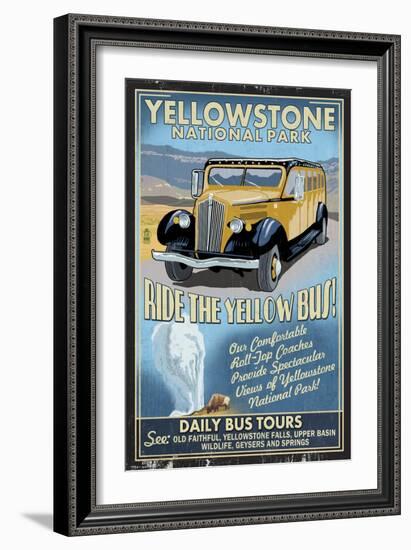 Yellow Bus - Yellowstone National Park-Lantern Press-Framed Art Print