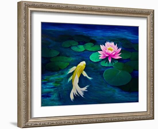 Yellow Butterfly Koi and A Pink Water Lily-Lynne Albright-Framed Art Print