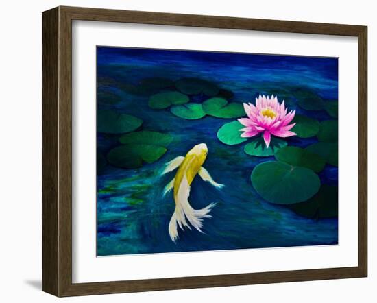 Yellow Butterfly Koi and A Pink Water Lily-Lynne Albright-Framed Art Print