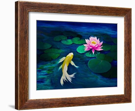 Yellow Butterfly Koi and A Pink Water Lily-Lynne Albright-Framed Art Print