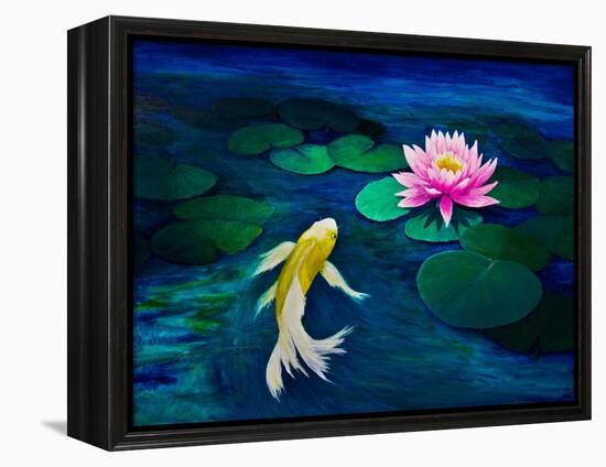 Yellow Butterfly Koi and A Pink Water Lily-Lynne Albright-Framed Stretched Canvas