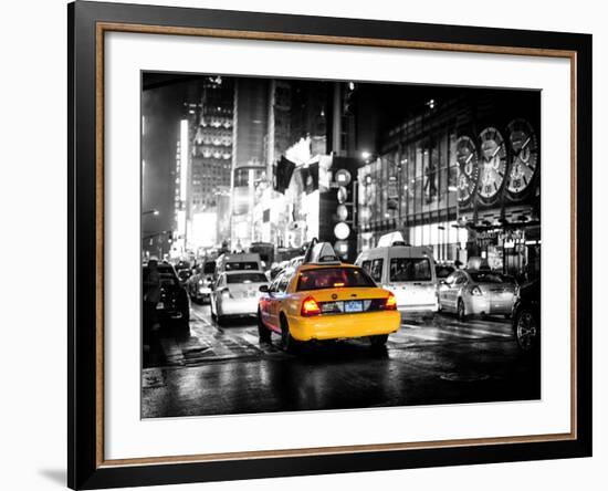 Yellow Cab on 7th Avenue at Times Square by Night-Philippe Hugonnard-Framed Photographic Print