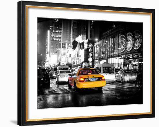 Yellow Cab on 7th Avenue at Times Square by Night-Philippe Hugonnard-Framed Photographic Print