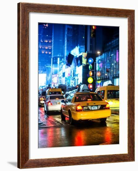 Yellow Cab on 7th Avenue at Times Square by Night-Philippe Hugonnard-Framed Photographic Print