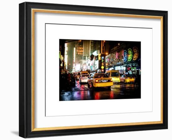 Yellow Cab on 7th Avenue at Times Square by Night-Philippe Hugonnard-Framed Art Print