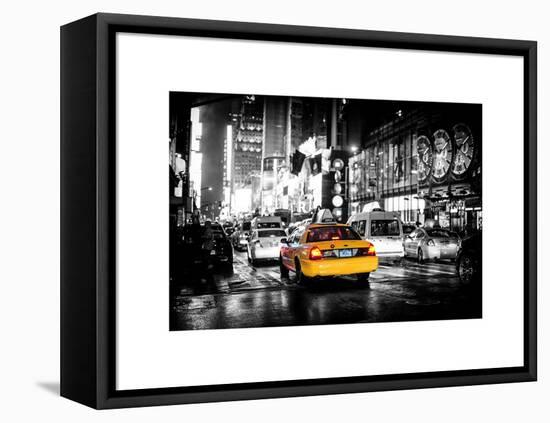 Yellow Cab on 7th Avenue at Times Square by Night-Philippe Hugonnard-Framed Stretched Canvas