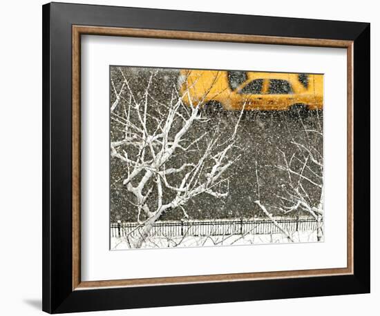 Yellow cab on Park Avenue in a snowstorm-Bo Zaunders-Framed Photographic Print