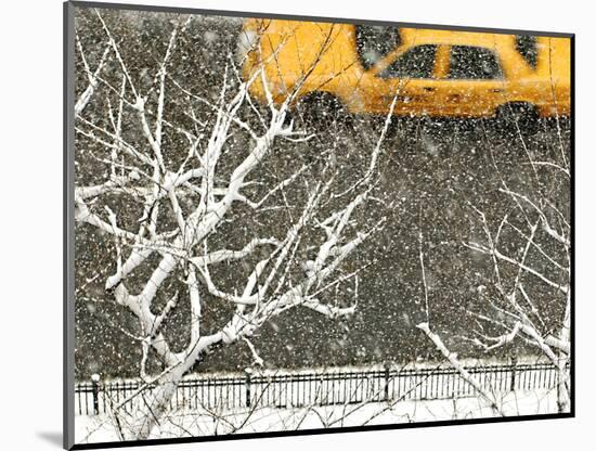 Yellow cab on Park Avenue in a snowstorm-Bo Zaunders-Mounted Photographic Print