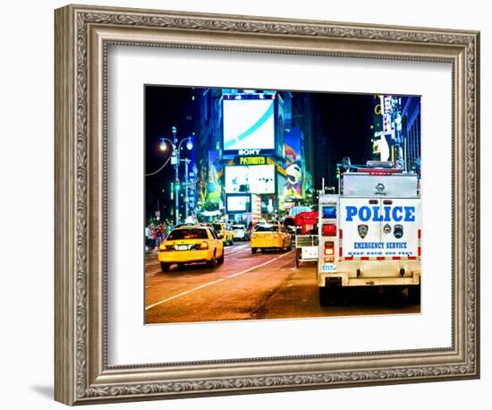 Yellow Cabs and Police Truck at Times Square by Night, Manhattan, New York, US, Colors Night-Philippe Hugonnard-Framed Photographic Print