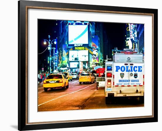 Yellow Cabs and Police Truck at Times Square by Night, Manhattan, New York, US, Colors Night-Philippe Hugonnard-Framed Photographic Print