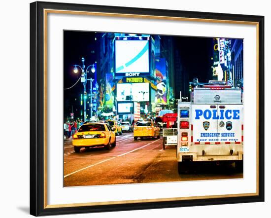 Yellow Cabs and Police Truck at Times Square by Night, Manhattan, New York, US, Colors Night-Philippe Hugonnard-Framed Photographic Print