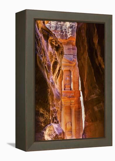Yellow canyon and the Treasury in the Morning. Petra, Jordan-William Perry-Framed Premier Image Canvas
